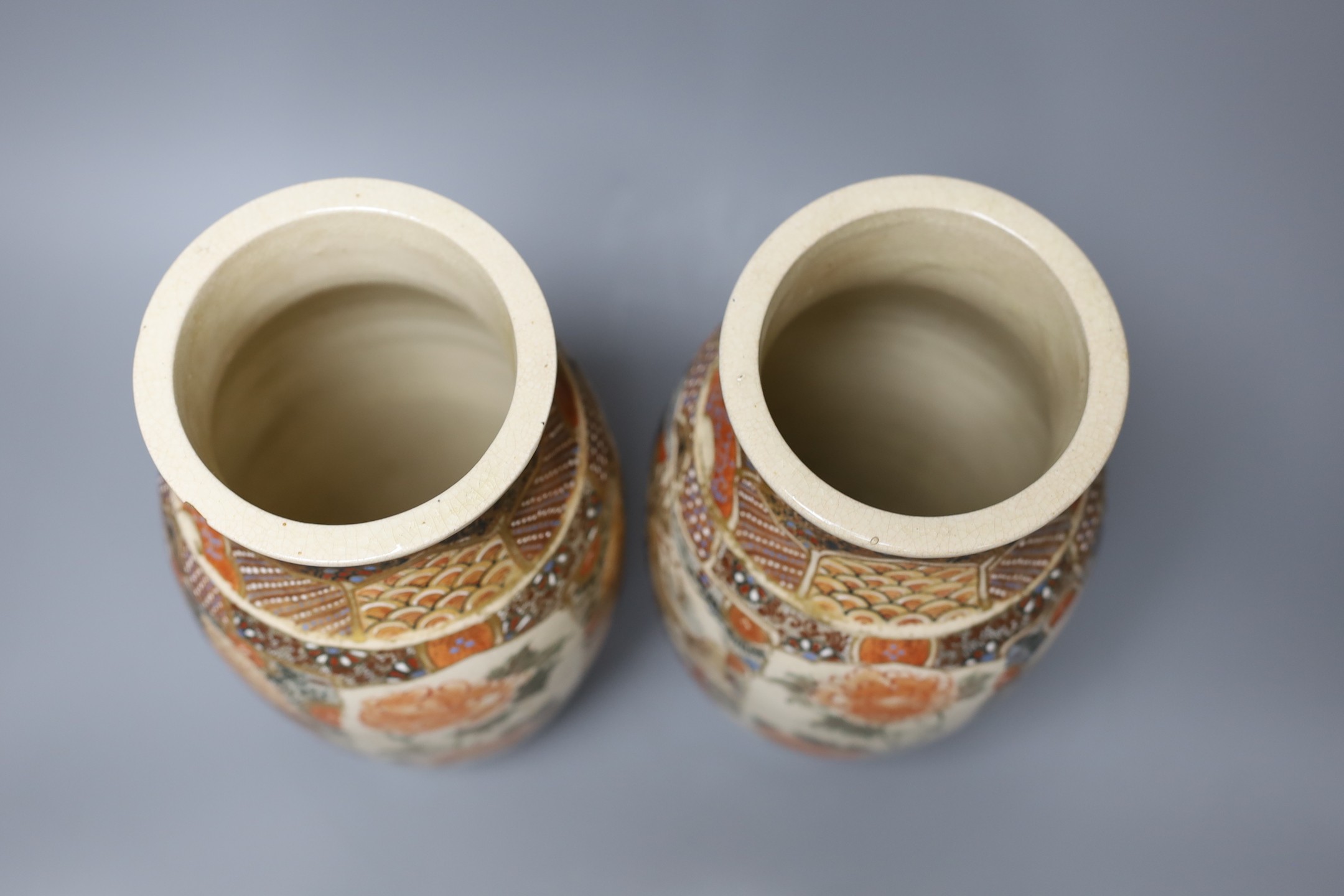 A pair of Satsuma pottery vases, c.1900, 25cm tall